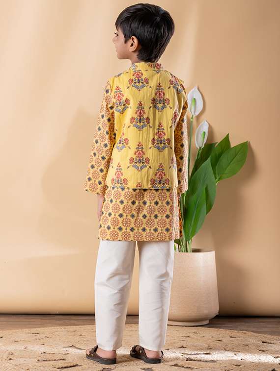 boys printed long sleeve kurta & pyjama set with jacket - 22187717 -  Standard Image - 3