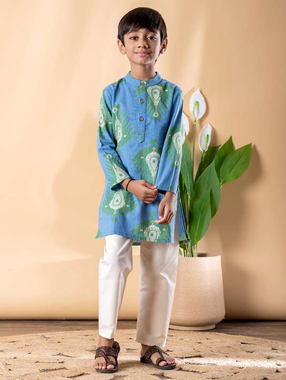 boys printed long sleeve kurta & pyjama set - 22187719 -  Standard Image - 3