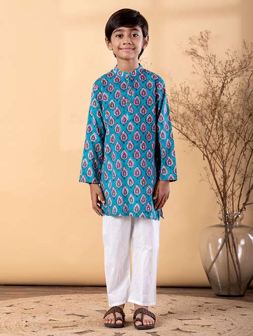 boys printed long sleeve kurta & pyjama set - 22187724 -  Standard Image - 0