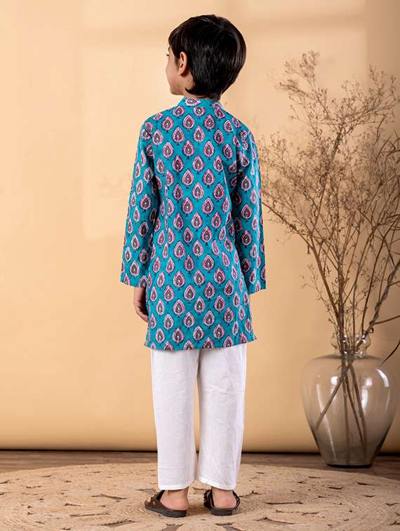 boys printed long sleeve kurta & pyjama set - 22187724 -  Standard Image - 3
