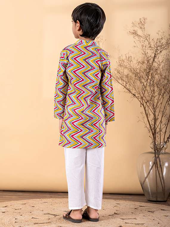 boys printed long sleeve kurta & pyjama set - 22187725 -  Standard Image - 3
