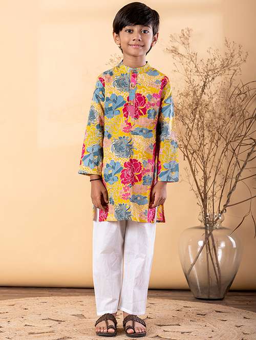 boys printed long sleeve kurta & pyjama set - 22187726 -  Standard Image - 0