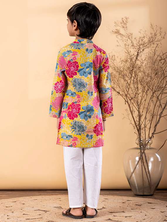 boys printed long sleeve kurta & pyjama set - 22187726 -  Standard Image - 3