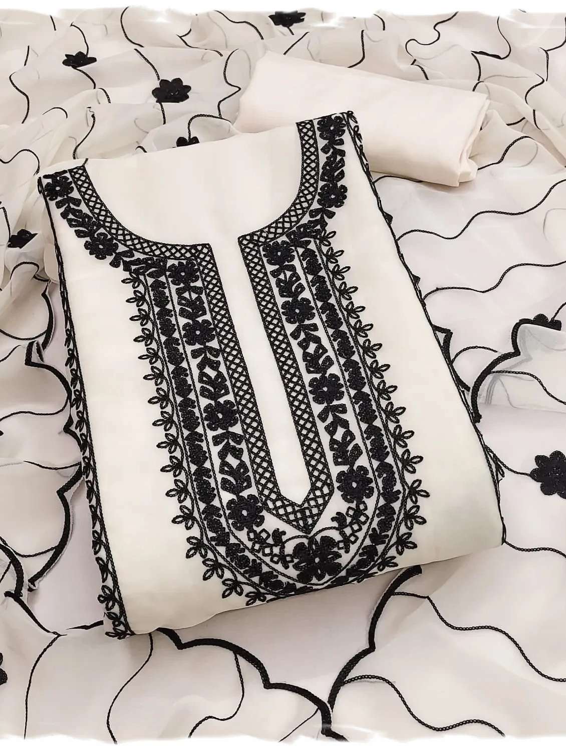 women solid with work embroidered unstitched suit set
