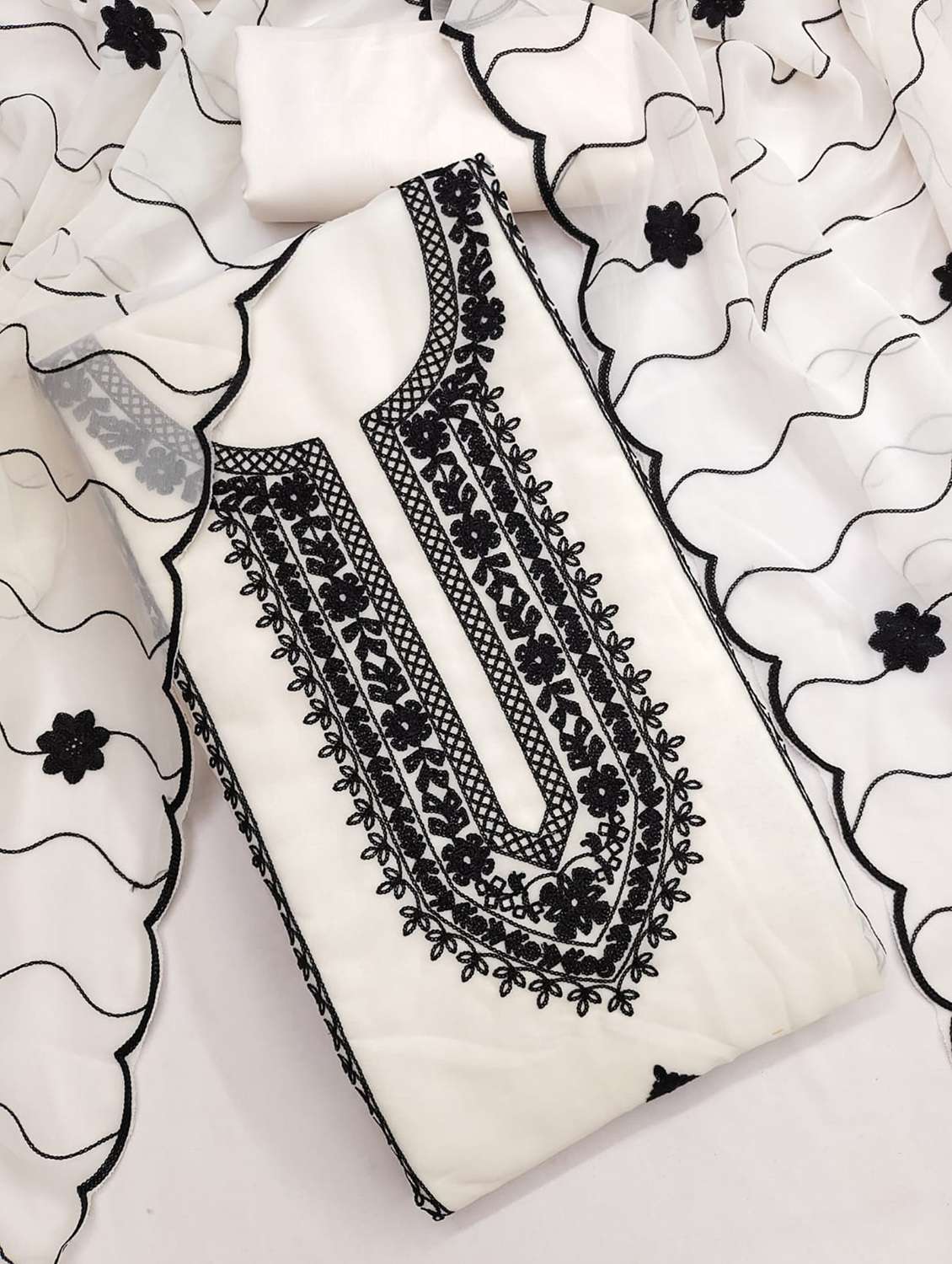 women solid with work embroidered unstitched suit set - 22187739 -  Standard Image - 3