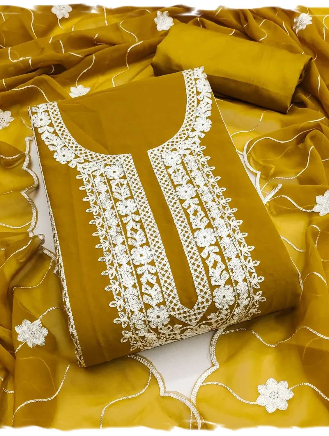 women solid with work embroidered unstitched suit set - 22187740 -  Standard Image - 3