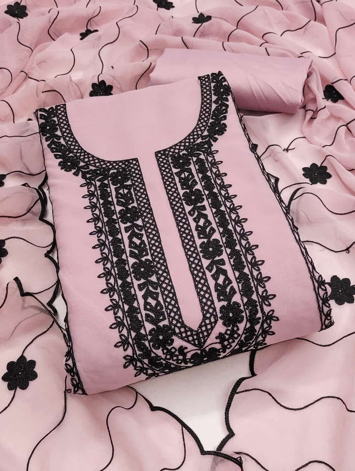 women solid with work embroidered unstitched suit set