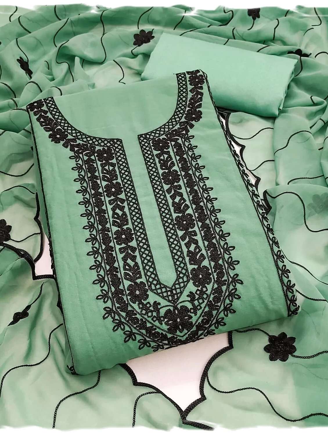 women solid with work embroidered unstitched suit set