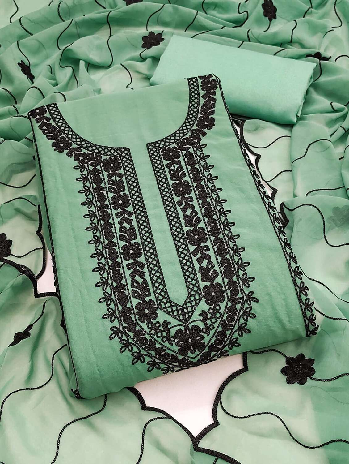 women solid with work embroidered unstitched suit set - 22187743 -  Standard Image - 3