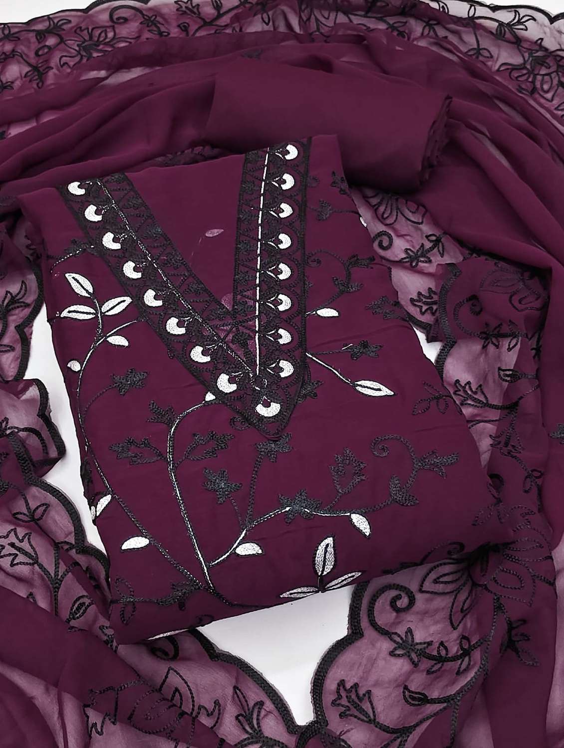 women solid with work embroidered unstitched suit set