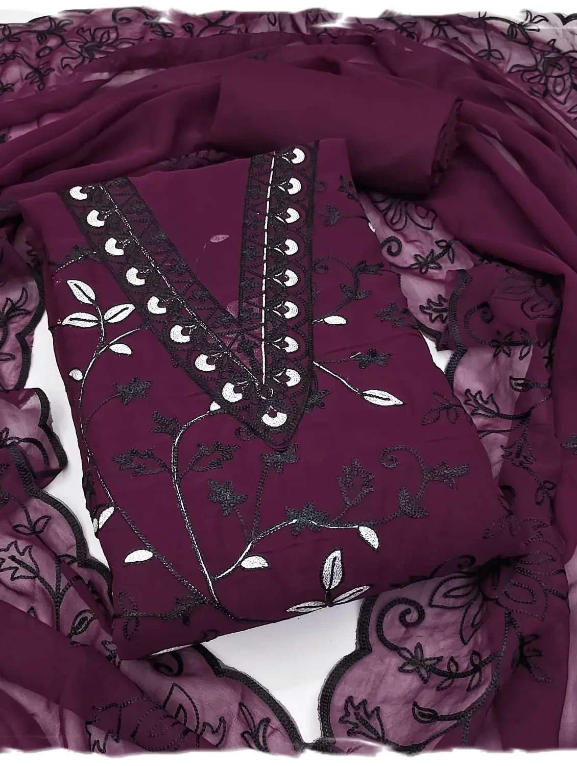 women solid with work embroidered unstitched suit set - 22187747 -  Standard Image - 3