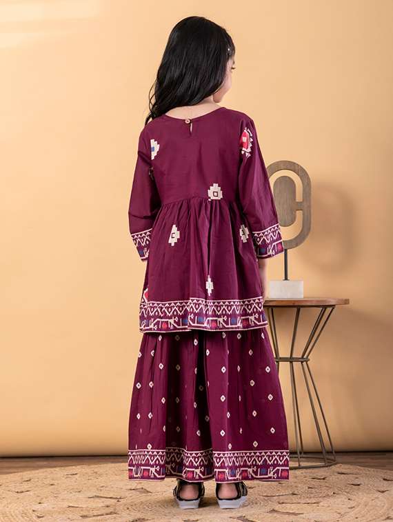 girls printed long sleeve kurta and sharara set - 22187757 -  Standard Image - 3