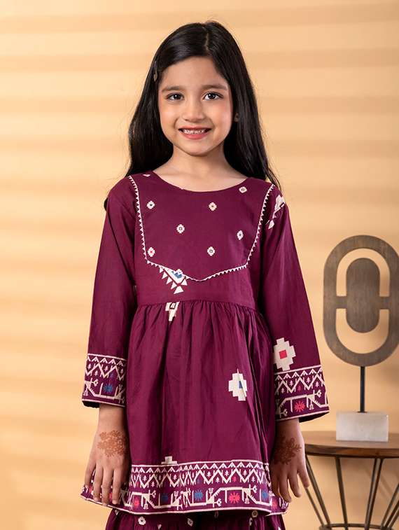 girls printed long sleeve kurta and sharara set - 22187757 -  Standard Image - 5