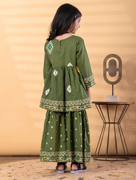 girls printed long sleeve kurta and sharara set - 22187758 -  Standard Image - 3