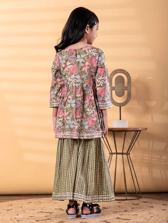 girls printed long sleeve kurta and sharara set - 22187759 -  Standard Image - 3