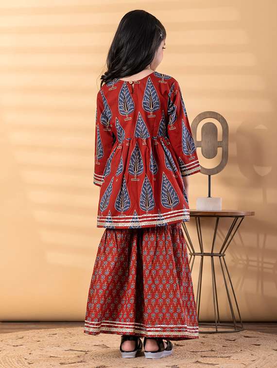 girls printed long sleeve kurta and sharara set - 22187761 -  Standard Image - 3