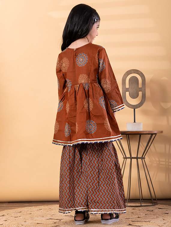 girls printed long sleeve kurta and sharara set - 22187762 -  Standard Image - 3