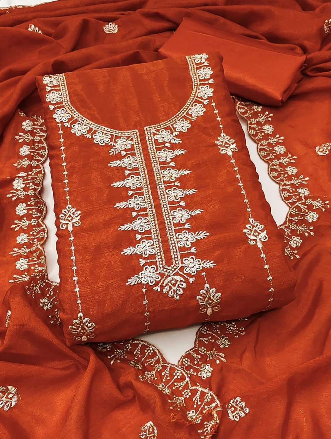 women solid with work embroidered unstitched suit set