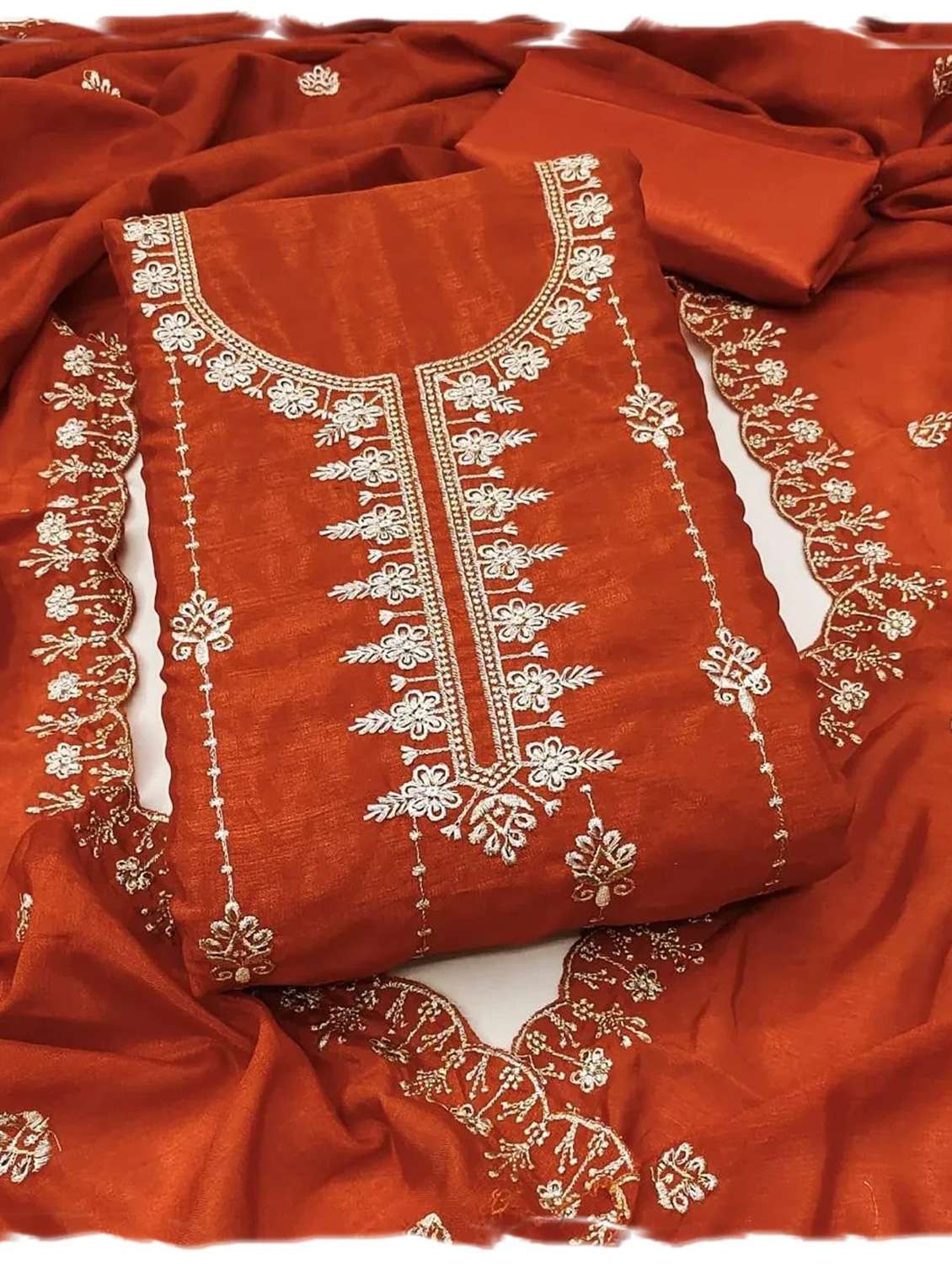 women solid with work embroidered unstitched suit set - 22187764 -  Standard Image - 3