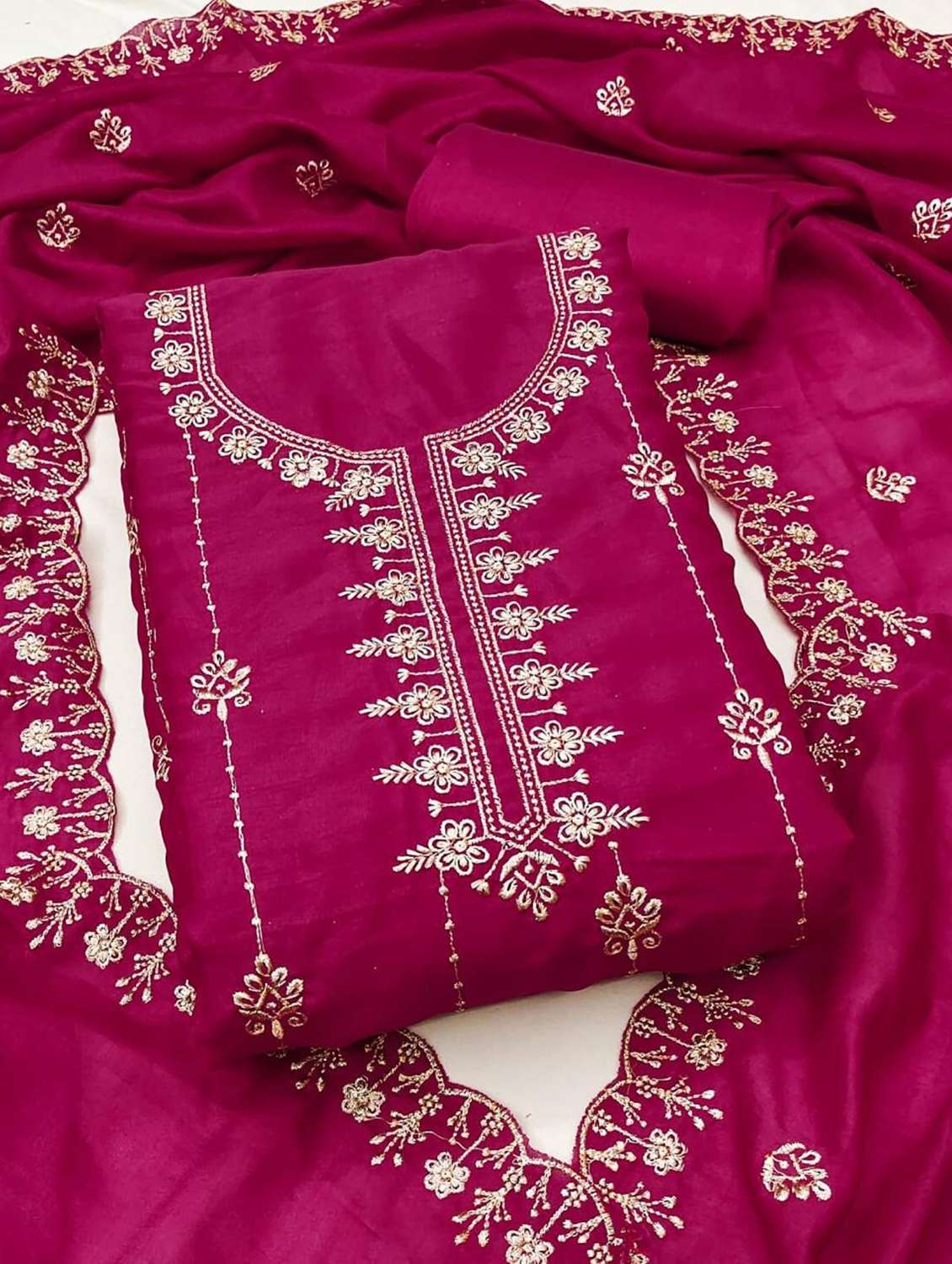 women solid with work embroidered unstitched suit set