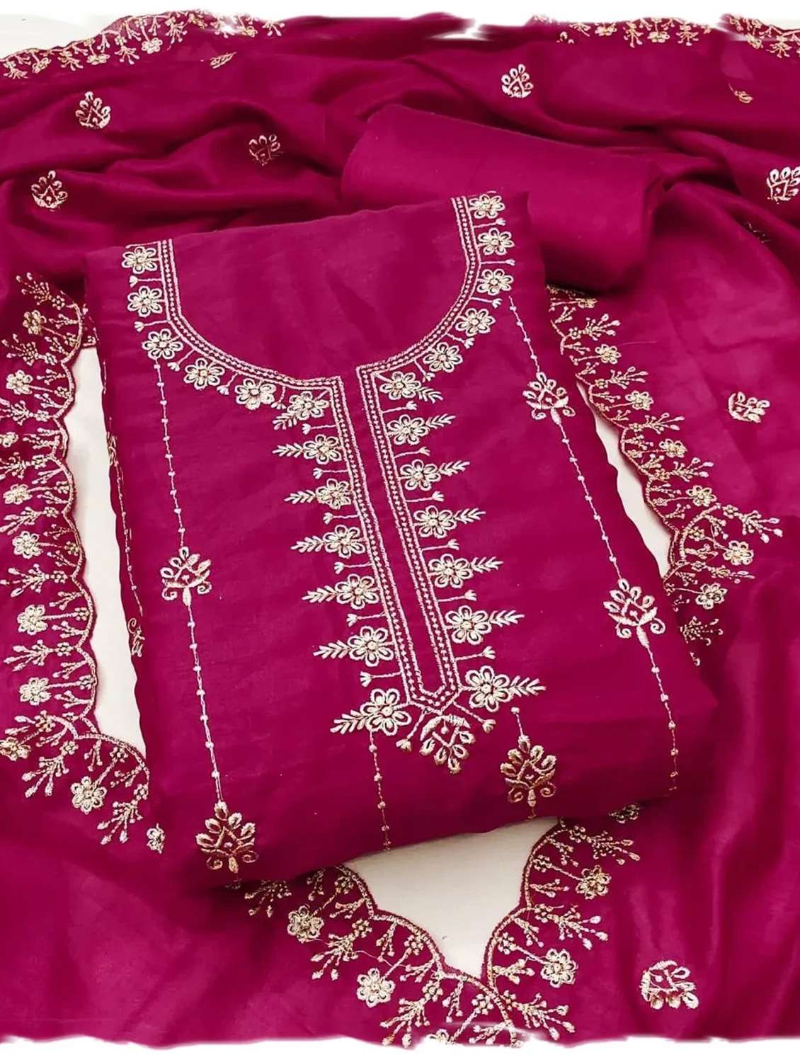 women solid with work embroidered unstitched suit set - 22187765 -  Standard Image - 3