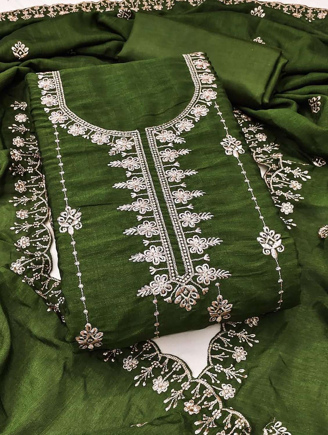 women solid with work embroidered unstitched suit set