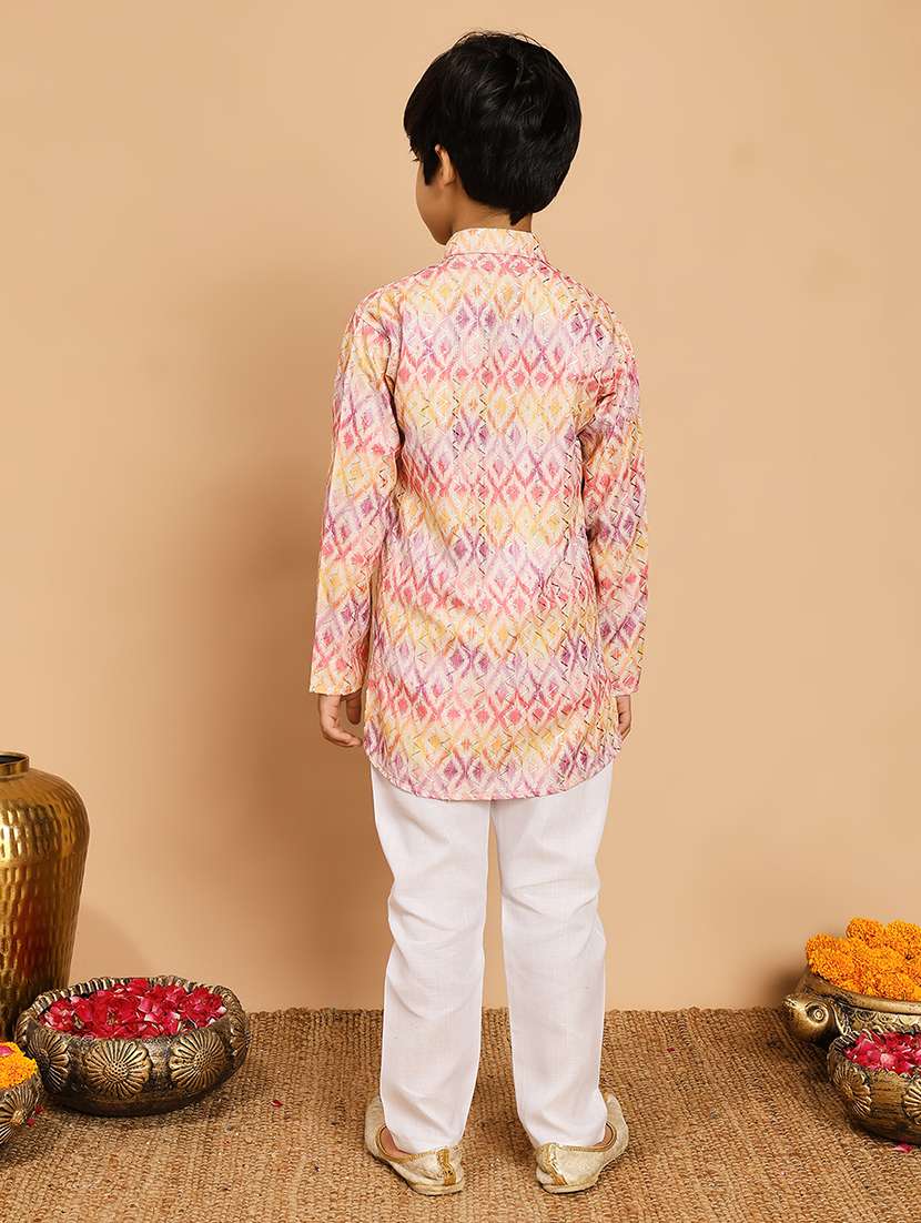 boys printed long sleeve kurta & pyjama set - 22187775 -  Standard Image - 3
