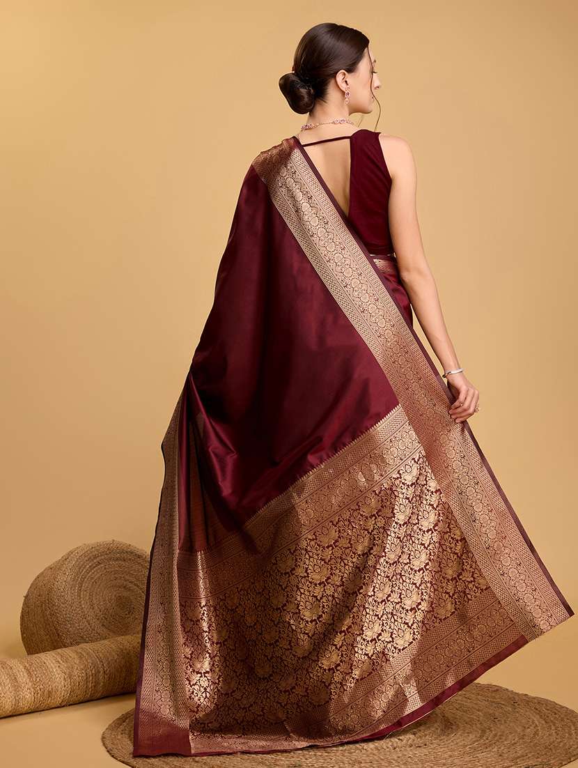 women solid with bordered saree with blouse - 22187785 -  Standard Image - 3