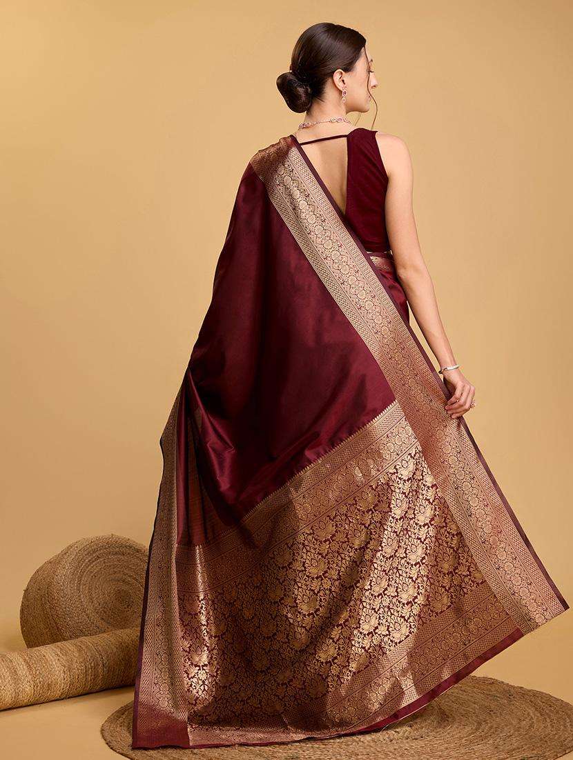 women solid with bordered saree with blouse - 22187785 -  Standard Image - 3