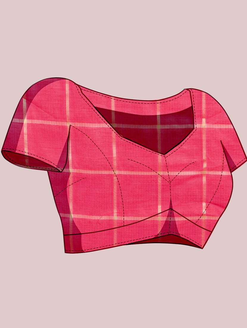 women checkered bordered saree with blouse - 22187794 -  Standard Image - 5