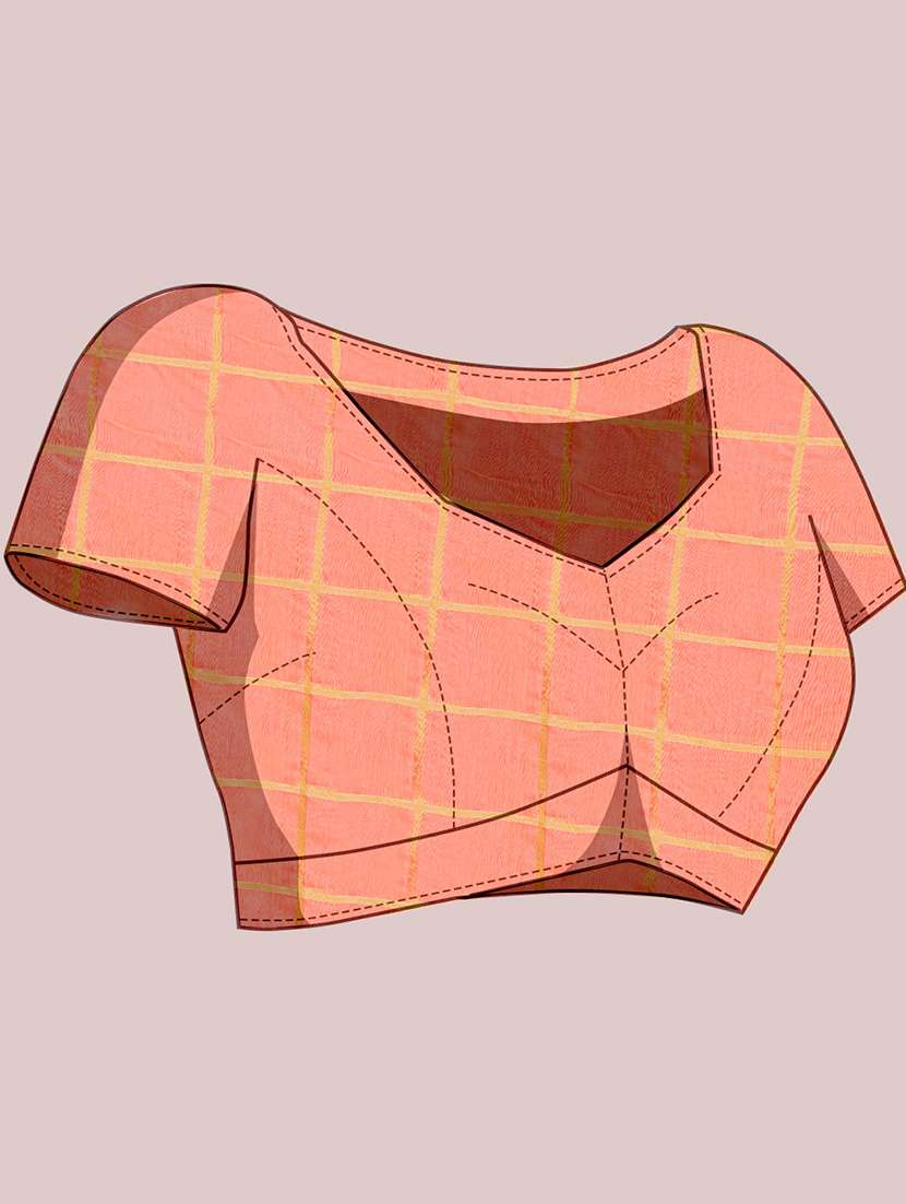 women checkered bordered saree with blouse - 22187795 -  Standard Image - 5