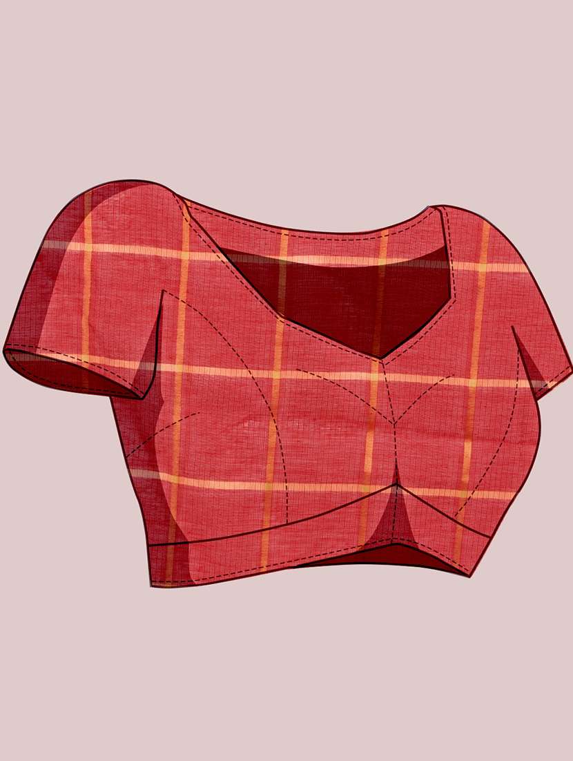 women checkered bordered saree with blouse - 22187797 -  Standard Image - 5