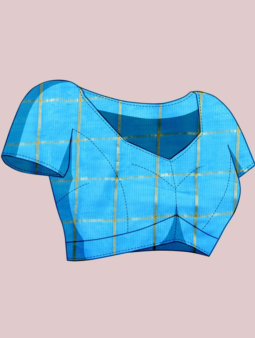 women checkered bordered saree with blouse - 22187798 -  Standard Image - 5