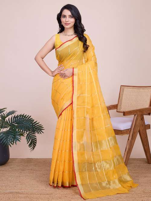 women checkered bordered saree with blouse - 22187799 -  Standard Image - 0