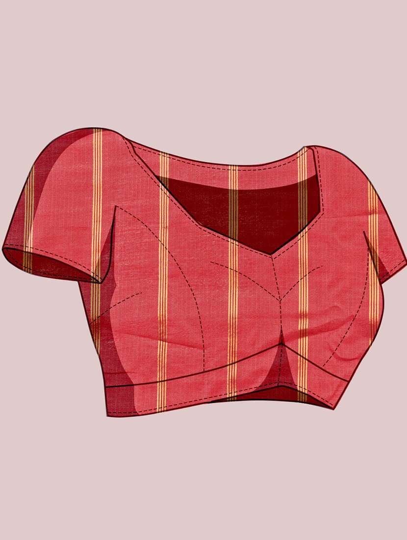 women checkered bordered saree with blouse - 22187802 -  Standard Image - 5