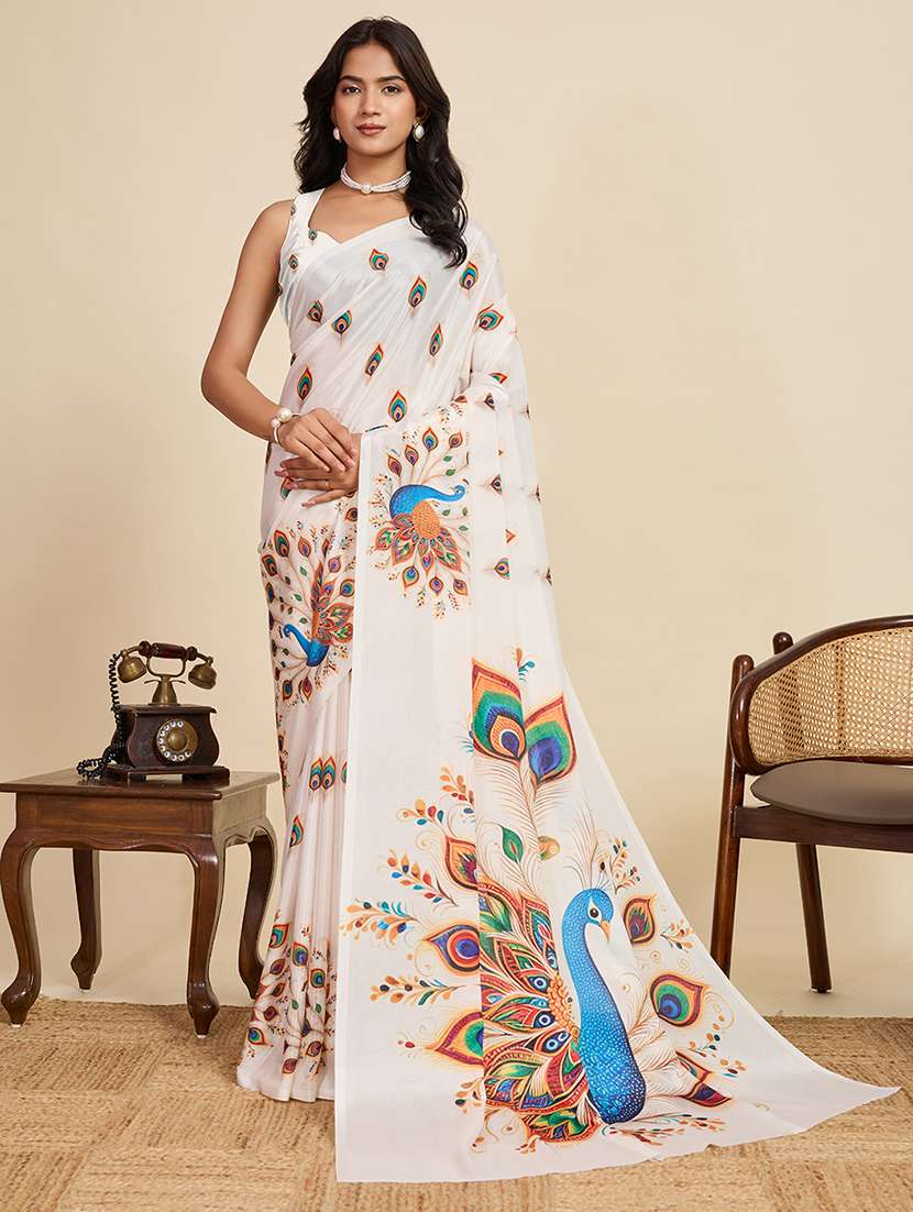 women printed casual wear saree with blouse