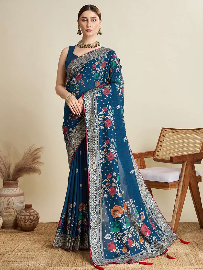 women floral printed saree with blouse