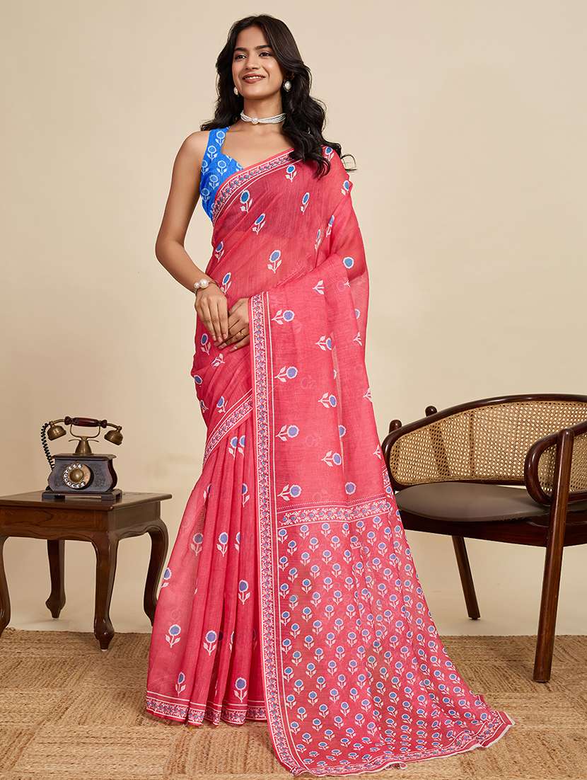 women printed casual wear saree with blouse