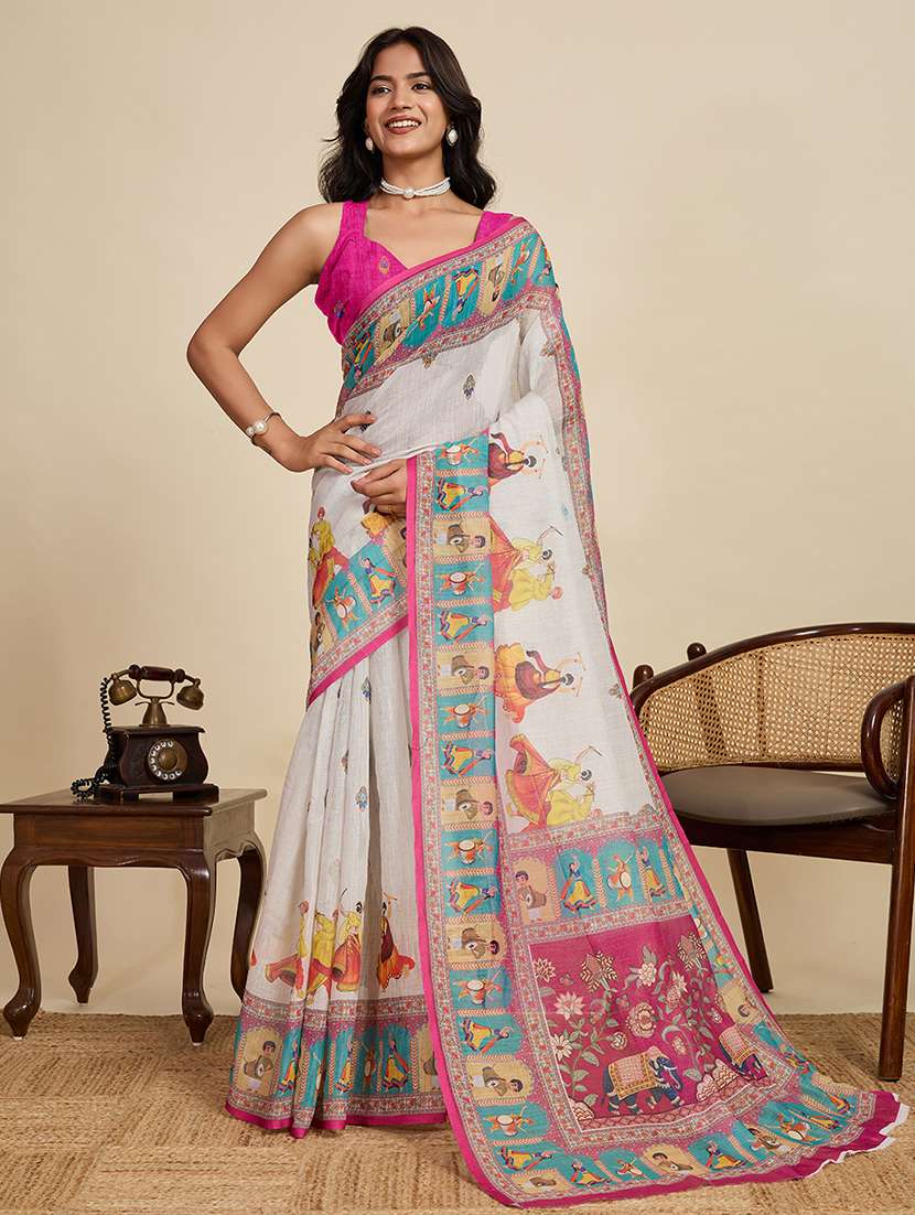 women printed casual wear saree with blouse