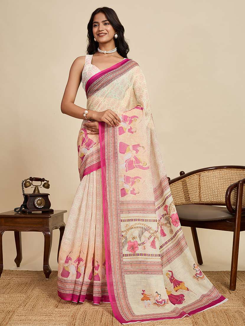 women printed casual wear saree with blouse