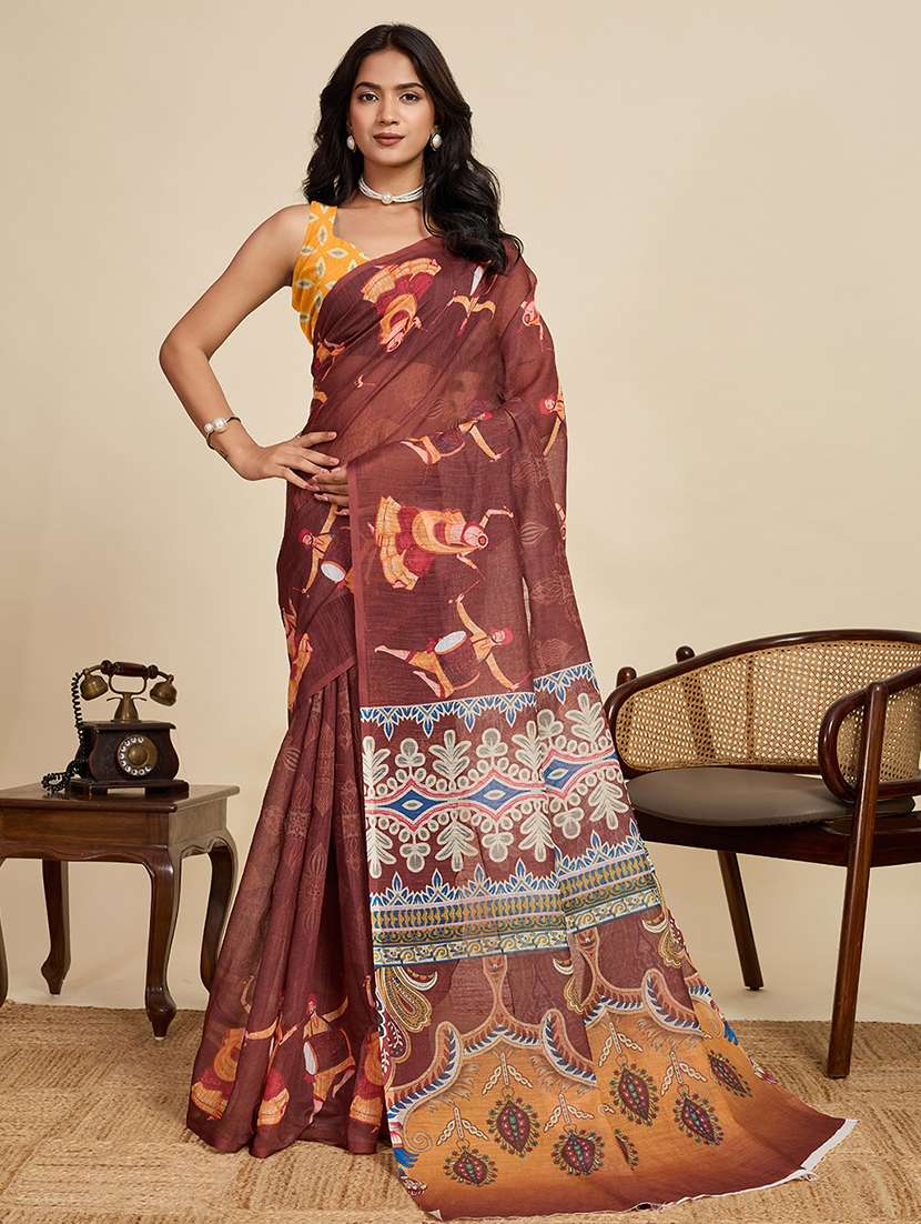 women printed casual wear saree with blouse