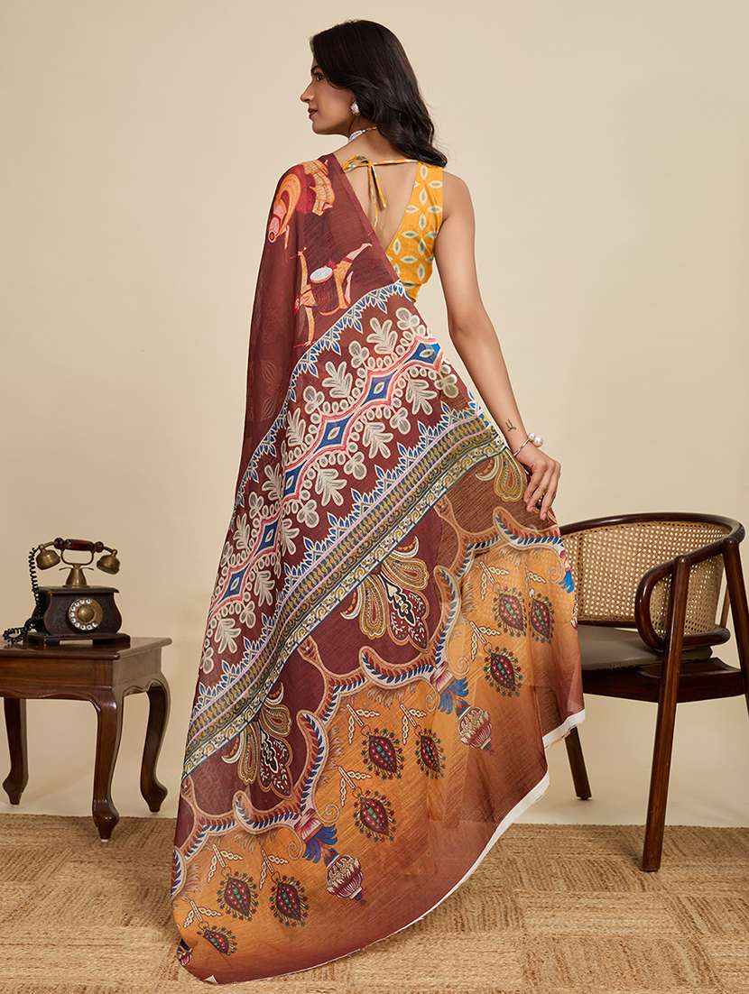 women printed casual wear saree with blouse - 22187845 -  Standard Image - 3