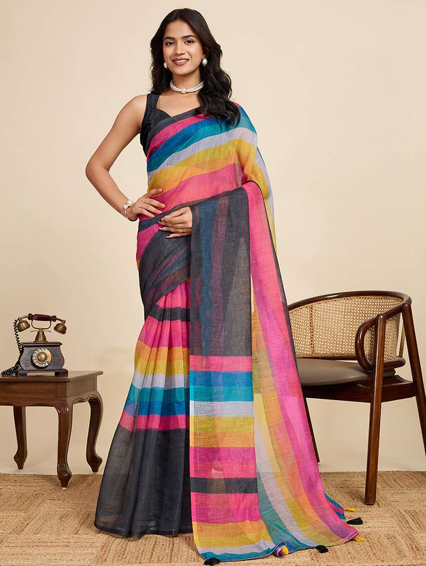 women printed casual wear saree with blouse