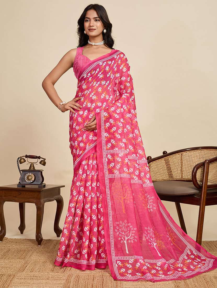 women printed casual wear saree with blouse