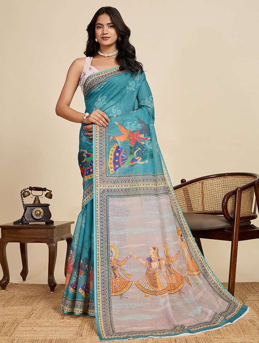 women printed casual wear saree with blouse