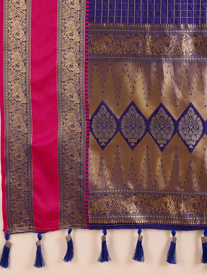 women checkered bordered saree with blouse - 22187853 -  Standard Image - 5