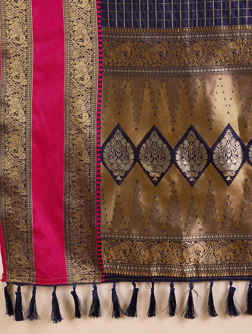 women checkered bordered saree with blouse - 22187854 -  Standard Image - 5