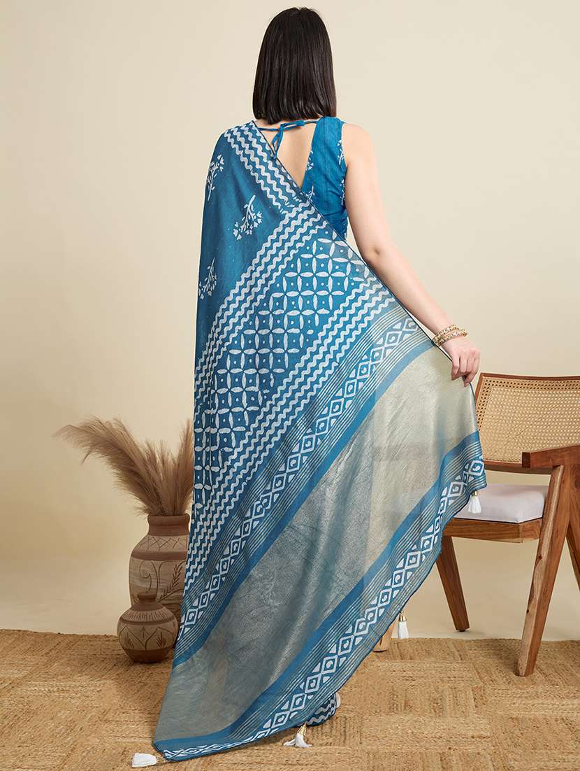 turquoise embellished women printed casual wear saree with blouse - 22187863 -  Standard Image - 3