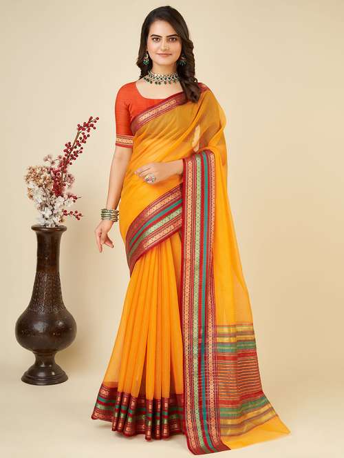 women solid with bordered saree with blouse - 22187894 -  Standard Image - 0