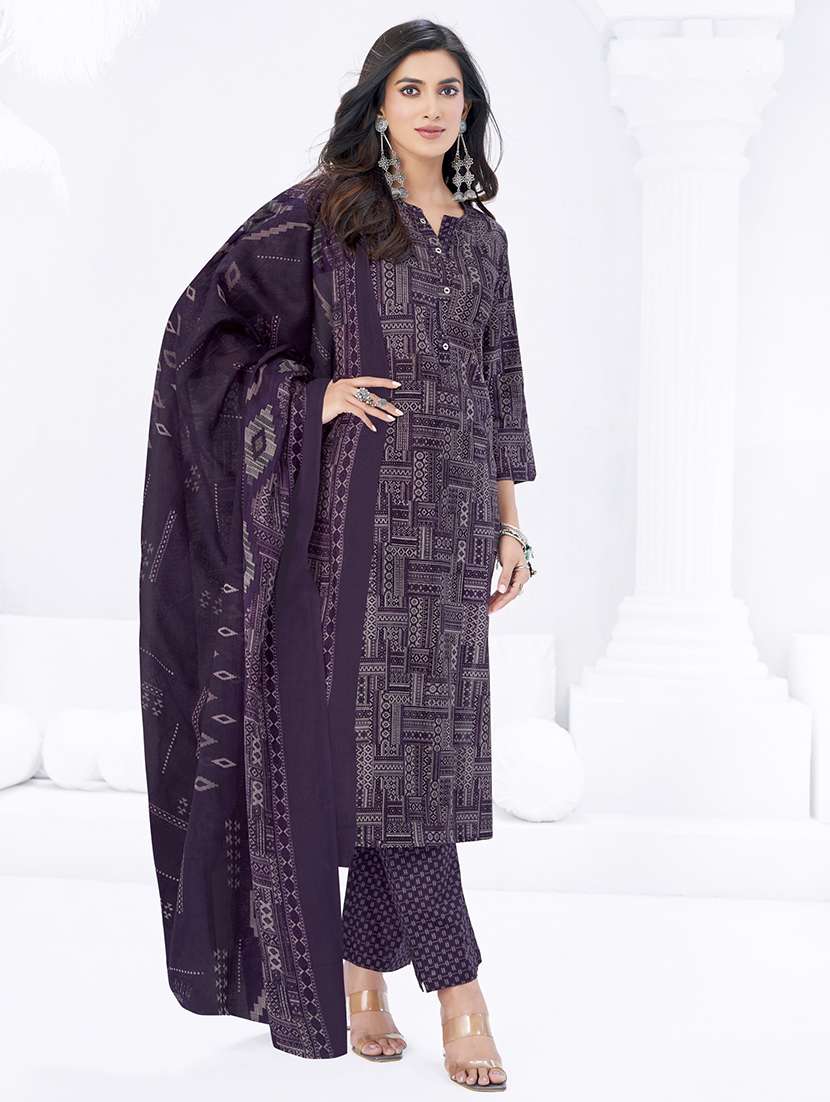 women printed three quarter sleeve kurta pant with dupatta set